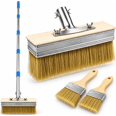 Pinceau de Peinture pour terrasse avec Manche Long de 153 cm et 2 Pinceau Inclus, Grand applicateur de Teinture pour Murs, planchers en Bois, teintures pour Bois pour terrasse (1/5)