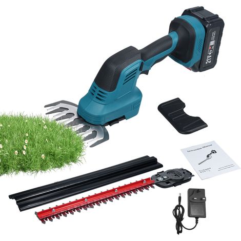 Taille-haie sans fil 2 en 1 et cisailles à gazon 21V, coupe-bordures électrique portable léger pour arbustes, tondeuse à main avec batterie 4,0 Ah et chargeur pour jardin, cour et pelouse (1/5)