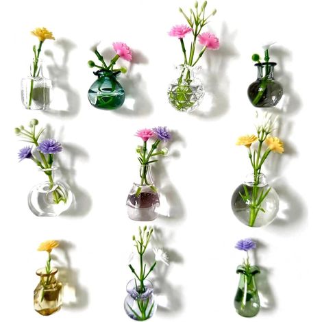 Ensemble d'aimants de réfrigérateur, Mini Vase, 10 pièces, avec Fleurs artificielles, Mignons aimants de réfrigérateur pour la Maison, Le Bureau, la Cuisine, décoration