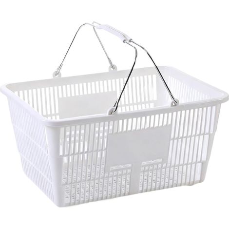 Cesta de la compra con asa, cesta de almacenamiento metálica portátil y ligera, organizador de supermercado para alimentos, frutas, sótano, baño, blanca (1/5)