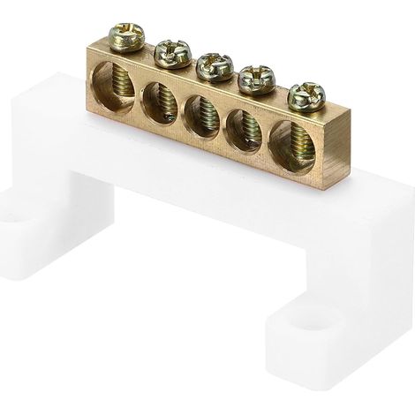 Barre De Terre À Bornes, 5 Positions Barre Omnibus À Bornes En Laiton, Bloc De Borne De Terre 8x12mm Pour Équipement Électrique, Boîte De Distribution, Blanc (1/5)