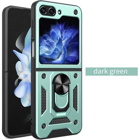 (Vert, Galaxy Z Flip4) Étui de protection antichoc avec support de bague et poignée antidérapante. (1/5)