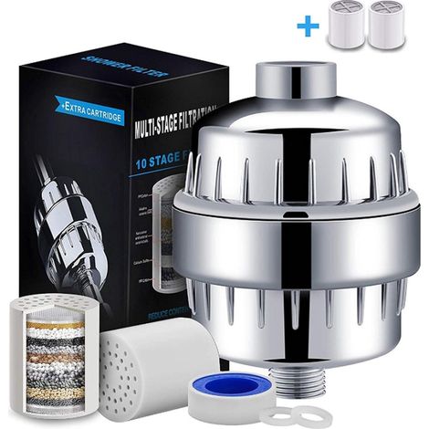 Filtre de douche, filtre de douche universel à 10 étapes, anti-chlore, purificateur à plusieurs étapes avec nouveau filtre d'élimination du chlore, élimine le chlore, les métaux lourds et les substanc