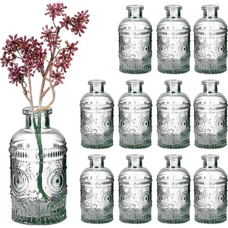 Small Glass Vases Set of 12 - Decorative Embossed Design (1/5)