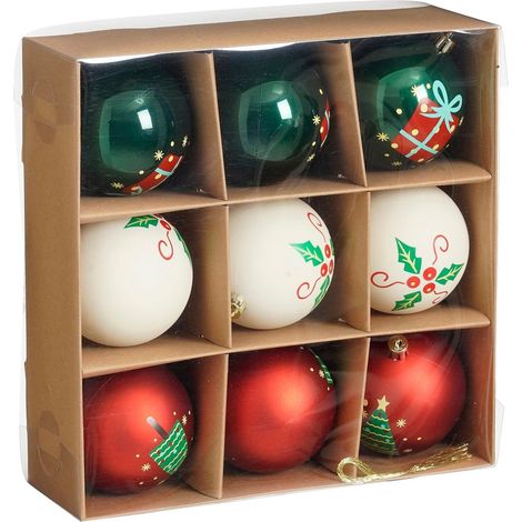 Lot de 9 Boules de Noël Multicolores en Polystyrène Recyclé pour Sapin Ø 8 cm - PANGIVO (1/4)