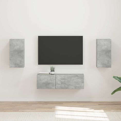 TV-Wandregal-Set Wandmontiert 4 pcs Beton Grau Holzwerkstoff