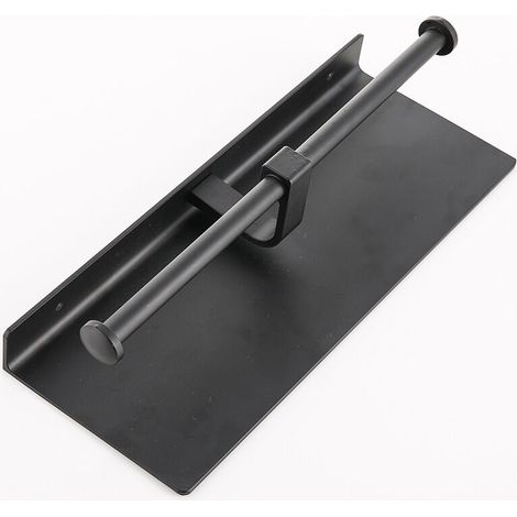 Porte-rouleau de papier toilette sans perçage avec support pour téléphone portable, support mural double pour salle de bain (noir) (1/4)