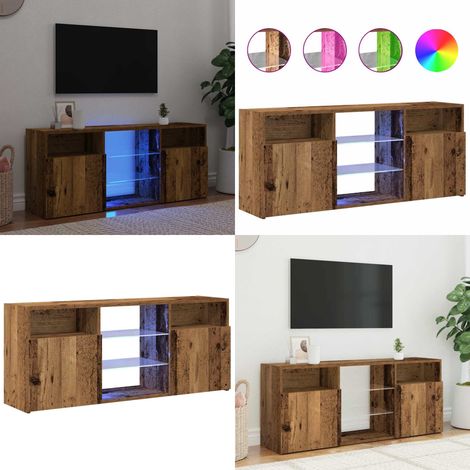 vidaXL Meuble TV avec lumières LED vieux bois bois d'ingénierie