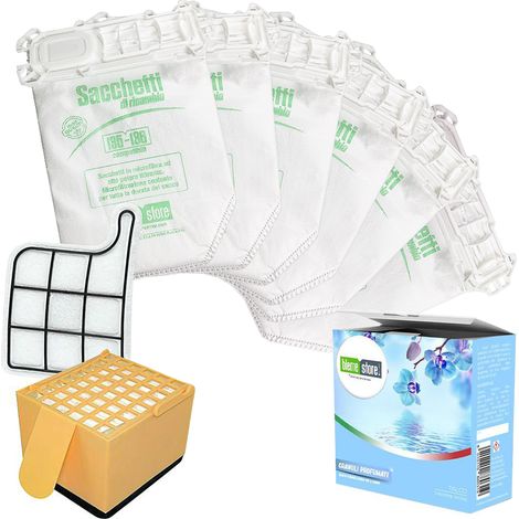 Sacchetti folletto vk 135-136 6 pz + granuli profumati talco+ filtri compatibili (1/2)