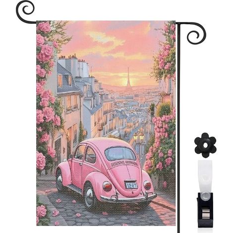 Drapeau de jardin Bienvenue en toile de jute 45 x 30 cm lavable mariage (1/5)
