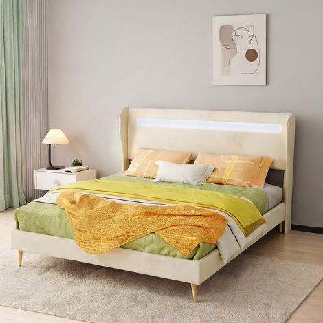 Tête de lit beige en tissu métal 200 x 160 x 133 cm (1/5)