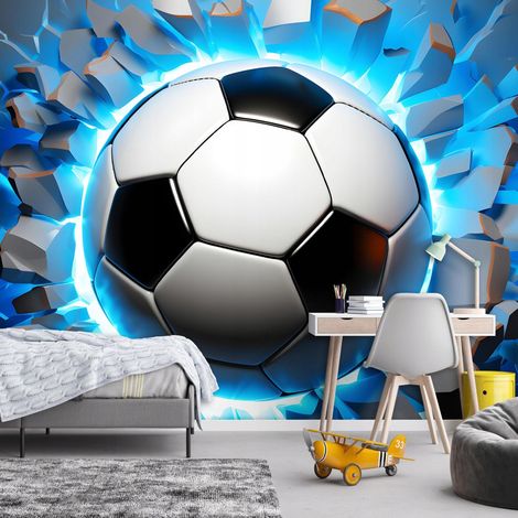 Vlies Fototapete Fußball 300x210 cm, Tapeten, für Wohn und Schlafzimmer, Vliestapete Wandtapete Tapete 3D Effekt- inkl. Kleister - Sport Teenager schwarz blau, WallArena (1/4)