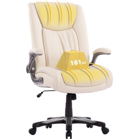 COLAMY Großer und hoher Bürostuhl – Strapazierfähiger Chefsessel mit hoher Rückenlehne und klappbaren Armlehnen, ideal für das Homeoffice, beige