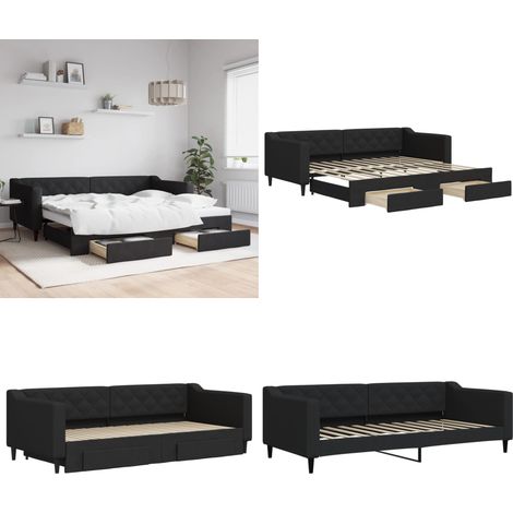 Tagesbett Ausziehbar mit Schubladen Schwarz 90x200 cm Stoff - Schlafsofa - Doppelbett - Gästebett - Tagesbett - Wohnzimmer Möbel - Home & Living (1/5)