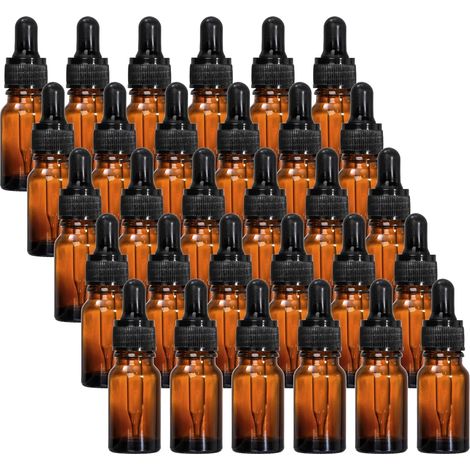 30 fons verre ambré 10 ml avec pipettes verre, rechargeables pour huiles essentielles, parfums ou labo
