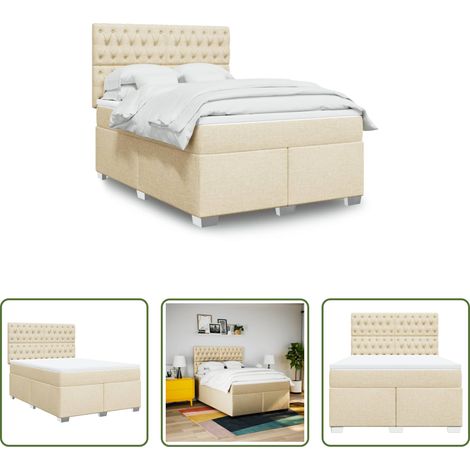 vidaXL Taschenfederkern - Boxspringbett mit Matratze Creme 140x190 cm Stoff (1/5)