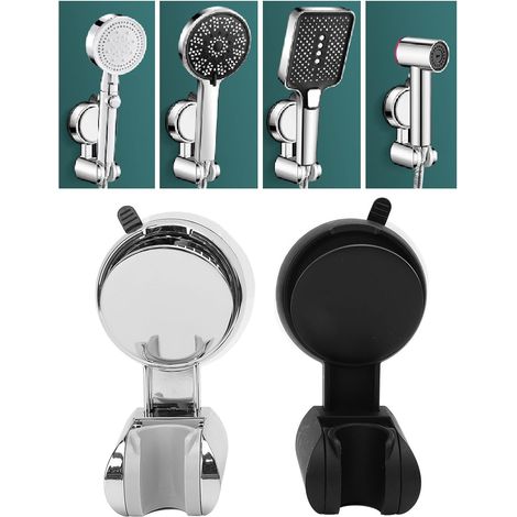 2pcs Support de pomme de douche d'aspiration Porte de douche à main le support de piste de douche Bouchette de murs de douche pour la maison en argent noir (1/5)