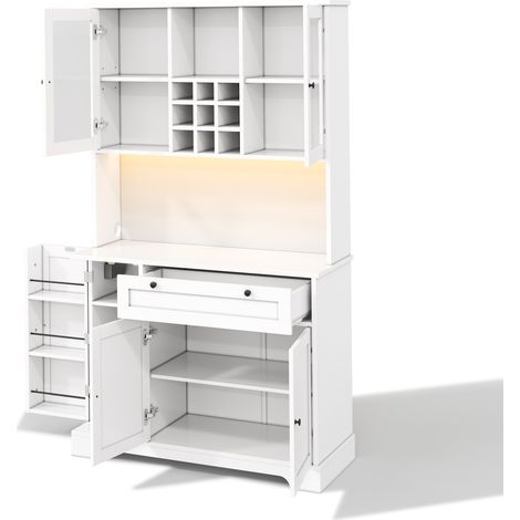 Hoher Küchenschrank weiß aus MDF 180 x 105 x 40 cm mit LED und Steckdose (1/5)