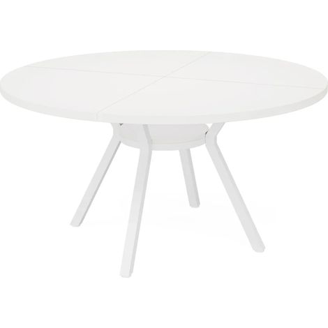 Table à manger ronde blanche en métal, diamètre 119,4 cm, conviviale pour 4 à 6 personnes (1/5)
