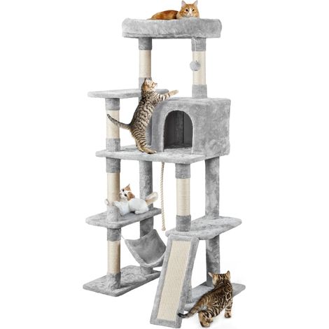 Homevive Árbol rascador para Gatos de sisal y aglomerado para Gatos pequeños y medianos con condominio Perchero Hamaca Gris claro (1/5)