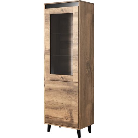 Vitrine aspect chêne wotan et gris anthracite Stik (1/4)
