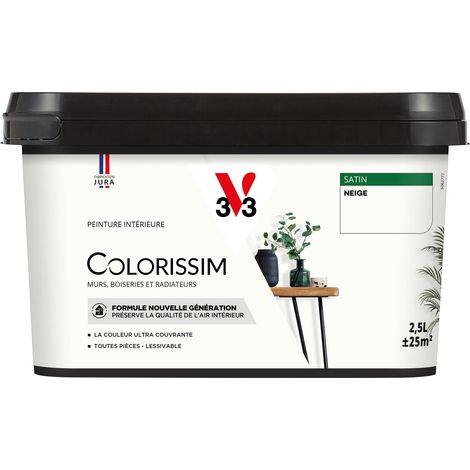 V33 – Peinture blanche mur et plafond 2,5L – Satin – Qualité air intérieur A+ – Temps de séchage 30min au toucher – Facile à appliquer (1/5)