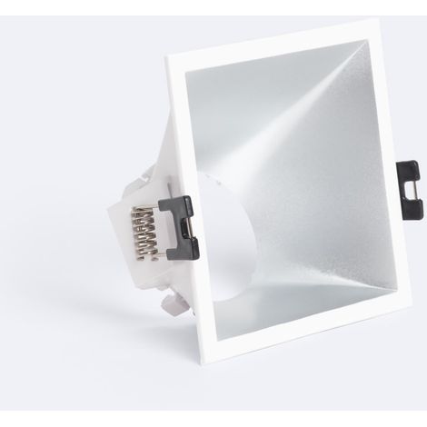 Portafaretto Downlight Quadrato 45º Basso UGR per Lampadina LED GU10 / GU5.3 Foro 85 x 85 mm Bianco - Argento