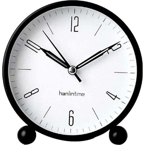 Réveil analogique Hanlintime, petit réveil de bureau facile à régler, sans tic-tac, avec veilleuse, horloge ultra silencieuse alimentée par batterie, noir