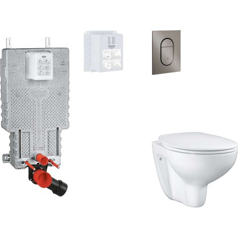 Grohe Uniset - Set con modulo d'installazione per WC a parete, copriwater WC SoftClose, placca di comando Arena Cosmopolitan S, Hard Graphite spazzolato SANI15BB5103 (1/5)