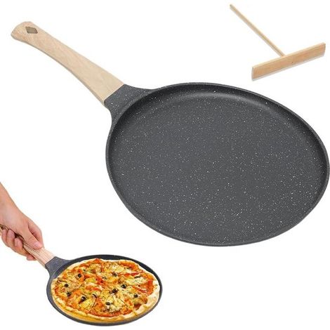 Sartén para crepes negra de 24 cm - sartén antiadherente - divisor de masa - sartén plana para crepes con revestimiento antiadherente (1/5)
