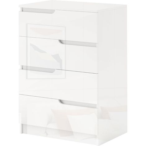 Modernes und minimalistisches Aufbewahrungsmöbel aus Holz mit 4 Schubladen, 60 x 40 x 85 cm, glänzend weiß