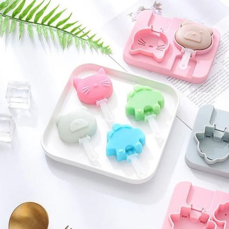 Moule À Glace - Silicone Alimentaire - 4 Pièces Avec 8 Bâtonnets Réutilisables - Motifs Animaux - 2 Cavités Par Moule (1/5)