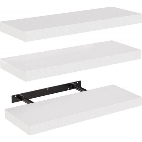 Étagères flottantes, étagères murales pour salle de bain/salon/chambre/cuisine, étagères blanches avec supports invisibles, lot de 3 (1/4)