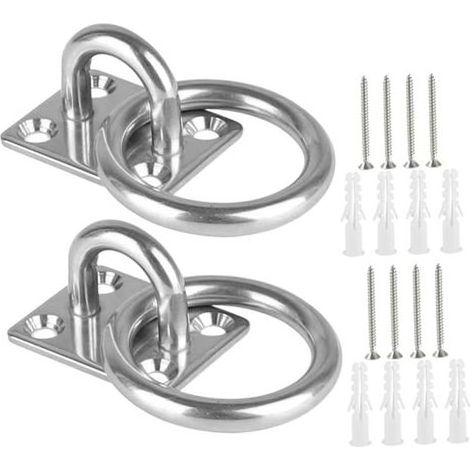 2 Pièces Crochet Suspension Plafond M8 en Inox, 40 X 50mm Anneau Ancrage Mural Crochets de Fixation,Crochet Plafond Charge Lourde pour Voile D'ombrage
