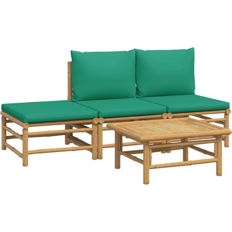 vidaXL 4 Piece Garden Lounge Set with Green Cushions Bamboo