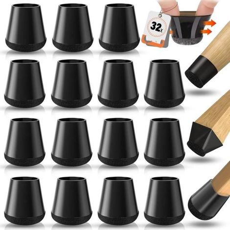 Tampon Chaise - 32Pcs - Silicone Noir - Protection Pieds - Feutre Durable (1/4)
