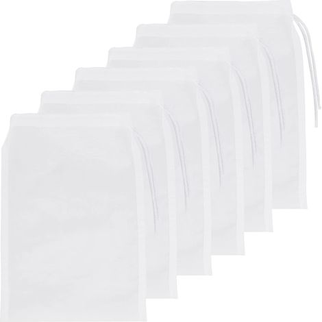 Lot de 6 sacs filtrants pour aquarium 22,9 x 12,7 cm Filet en maille fine à haut débit avec fermeture éclair en plastique Pour boules biologiques Trou en maille de 0,2 mm Blanc (1/5)