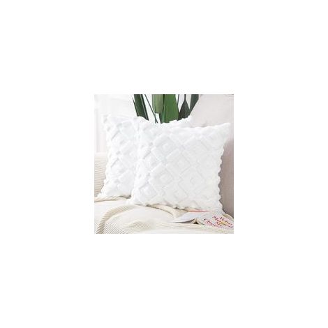 Lot de 2 Housses de Coussin Peluche Luxe Blanc 45x45cm, Douces et Confortables pour Canapé et Chambre