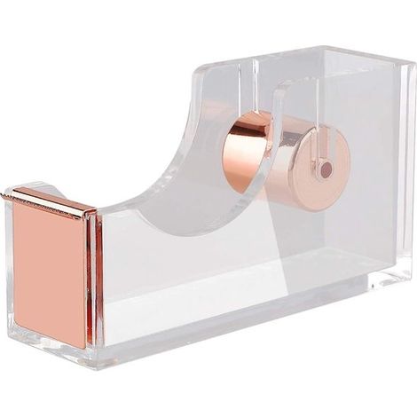 Dispensador de cinta acrílica - Soporte para cinta de oficina - Organización de escritorio - Base antideslizante - 48x35x66 cm - Oro rosa (1/5)