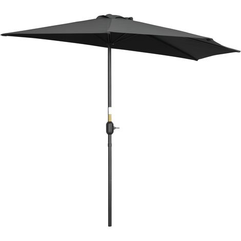 Outsunny 2.7m Garden Half Parasol, Outdoor Balcony Umbrella with 5 Steel Ribs, Patio Sun Shade Black (1/5)