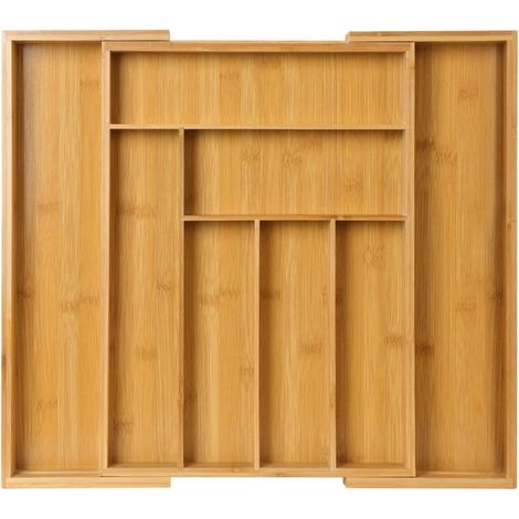 Organisateur de tiroir extensible en bambou pour porte-ustensiles, plateau à couverts ajustable, diviseur de tiroir en bois pour argenterie, couverts, couteaux dans la cuisine, la chambre à coucher et (1/5)