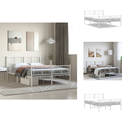 Cadre de lit métal sans matelas et pied de lit blanc 135x190 cm - Cadre De Lit Metal - Lit Double - Lit Blanc - Lit Plateforme - Meuble Chambre (1/5)