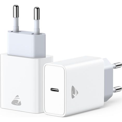 Chargeur USB C, 2Pack 20W Chargeur Rapide Prise USBC pour iPhone 17 16 15 14 13 12 Pro Max Plus Mini X XS XR SE Air, iPad, Samsung Galaxy, Embout Bloc Type C Adaptateur Secteur USB-C (1/5)