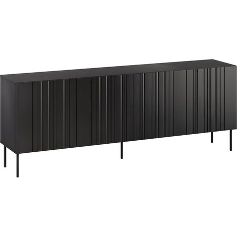 Aparador Evavese 101, Negro, 75x201cm, Número de puertas: 040cm, MDF, Aglomerado laminado