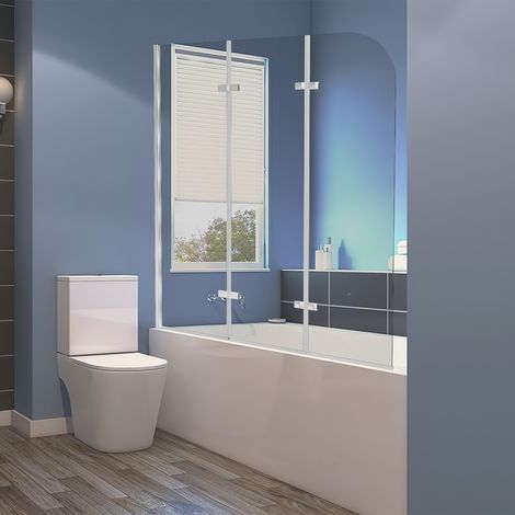 Randaco Pare-baignoire gain de place 3 panneaux, H.140 x l.120 cm, verre transparent, profilé alu argenté (1/5)