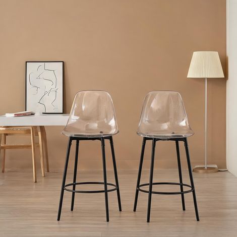 Lot de 2 tabourets de bar transparents avec piètement noir 66 cm (1/5)
