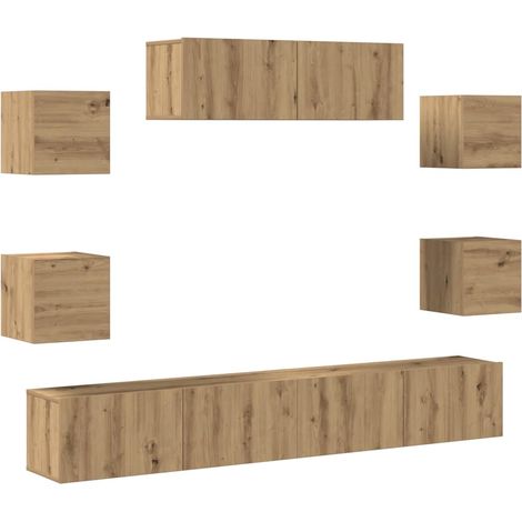 7-tlg. TV-Schrank-Set Wandmontage Artisan-Eiche Holzwerkstoff vidaXL (1/5)