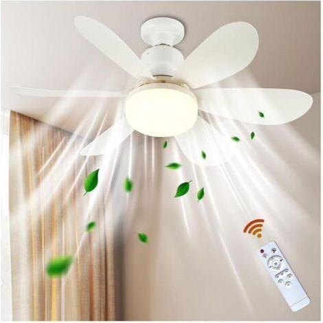 LED ceiling fan for bedroom, E27 base dimmable, with lighting and remote control, for modern kitchen, screw