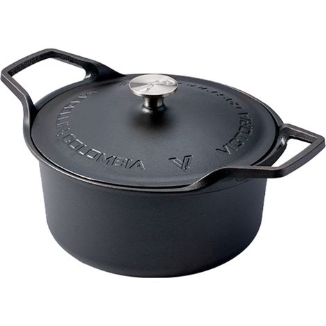 Victoria 34733 Horno Holandés Olla Inducción Hierro Fundido Curado 30cm, Tapa - Sartén, 5,7L, sin PTFE  Negro (1/5)