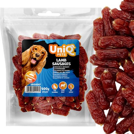 Golosinas masticables Uniq Pets de 500 g con sabor a salchicha de cordero (1/5)
